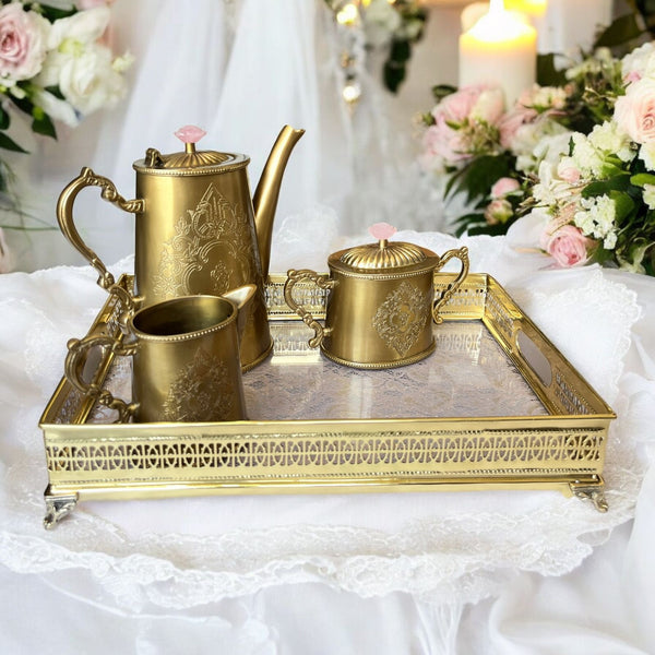 Méhfil-é-Jashn Brass 3-Piece Tea Set – A Timeless Treasure