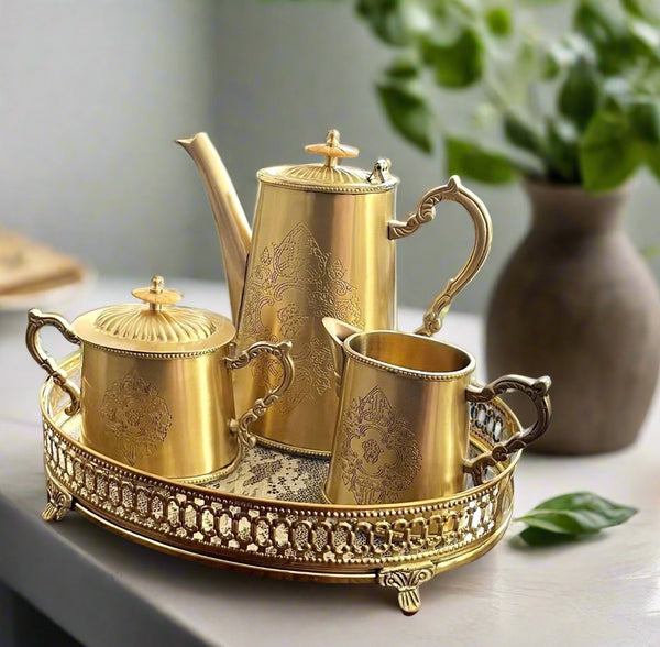 Méhfil-é-Jashn Brass 3-Piece Tea Set – A Timeless Treasure